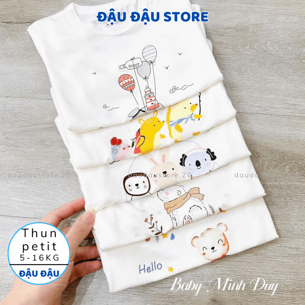 Set 3/5 Áo Cộc Tay Thun Lạnh Sơ Sinh in hoạ tiết mềm mịn cho bé trai bé gái size 4 -14 kg MD-ACV10 Đậu Đậu Store