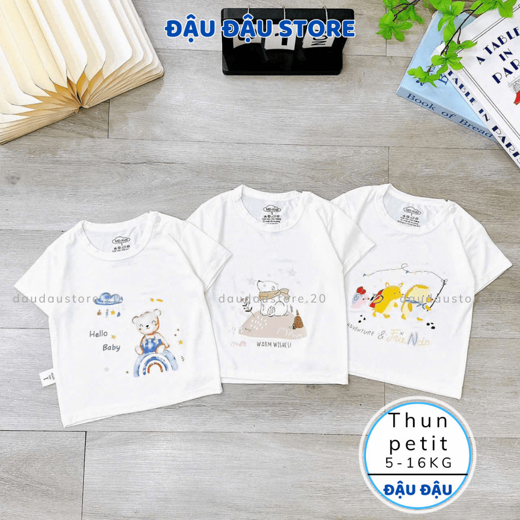 Set 3/5 Áo Cộc Tay Thun Lạnh Sơ Sinh in hoạ tiết mềm mịn cho bé trai bé gái size 4 -14 kg MD-ACV10 Đậu Đậu Store