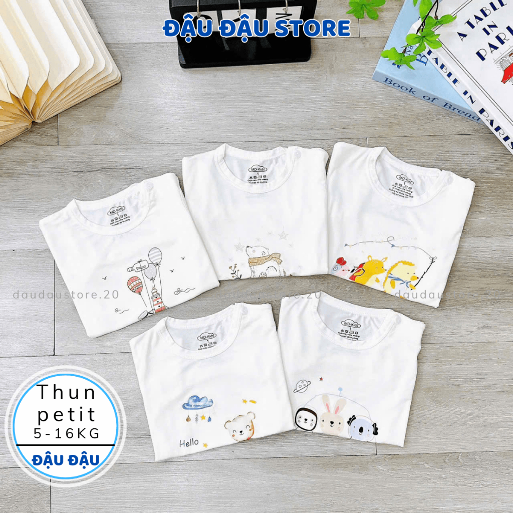Set 3/5 Áo Cộc Tay Thun Lạnh Sơ Sinh in hoạ tiết mềm mịn cho bé trai bé gái size 4 -14 kg MD-ACV10 Đậu Đậu Store