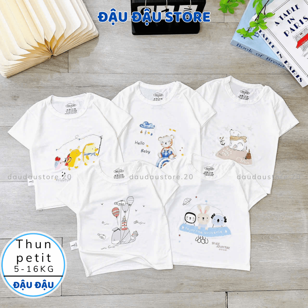 Set 3/5 Áo Cộc Tay Thun Lạnh Sơ Sinh in hoạ tiết mềm mịn cho bé trai bé gái size 4 -14 kg MD-ACV10 Đậu Đậu Store
