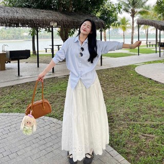 Chân Váy Midi Dáng Dài 2 Lớp Cạp Chun Chất Ren Thô Boil Thêu Hoa - Váy Nữ Thanh Lịch Dễ Phối Đồ 247Store