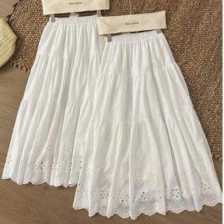 Chân Váy Midi Dáng Dài 2 Lớp Cạp Chun Chất Ren Thô Boil Thêu Hoa - Váy Nữ Thanh Lịch Dễ Phối Đồ 247Store