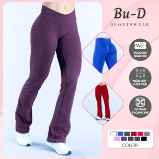 Quần legging, Quần Loe Vision Flares tập gym nữ cạp chéo nâng mông - Quần dài thể thao dệt kim co giãn hack dáng (viql)