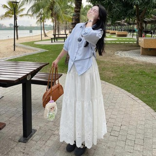 Chân Váy Midi Dáng Dài 2 Lớp Cạp Chun Chất Ren Thô Boil Thêu Hoa - Váy Nữ Thanh Lịch Dễ Phối Đồ 247Store