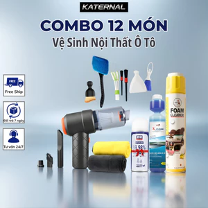 Combo 12 Món Vệ Sinh Nội Thất Ô Tô Chuyên Sâu Tại Nhà + Chai Xịt Bọt Làm Sạch Chuyên Dụng - Tặng bình phun khử khuẩn