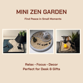 Vườn thiền cát mini trang trí bàn làm việc/ Mini Zen Garden - Bộ thiền cát thư giãn, giảm stress - Desk Decor Set