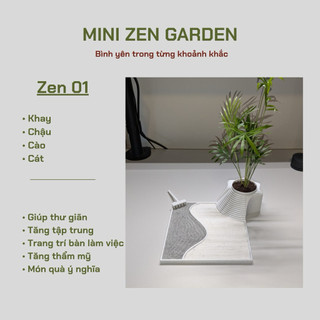 Vườn thiền cát mini trang trí bàn làm việc/ Mini Zen Garden - Bộ thiền cát thư giãn, giảm stress - Desk Decor Set