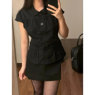 Le rouge | Yuko top Áo sơ mi kaki tay hến cổ peter pan retro