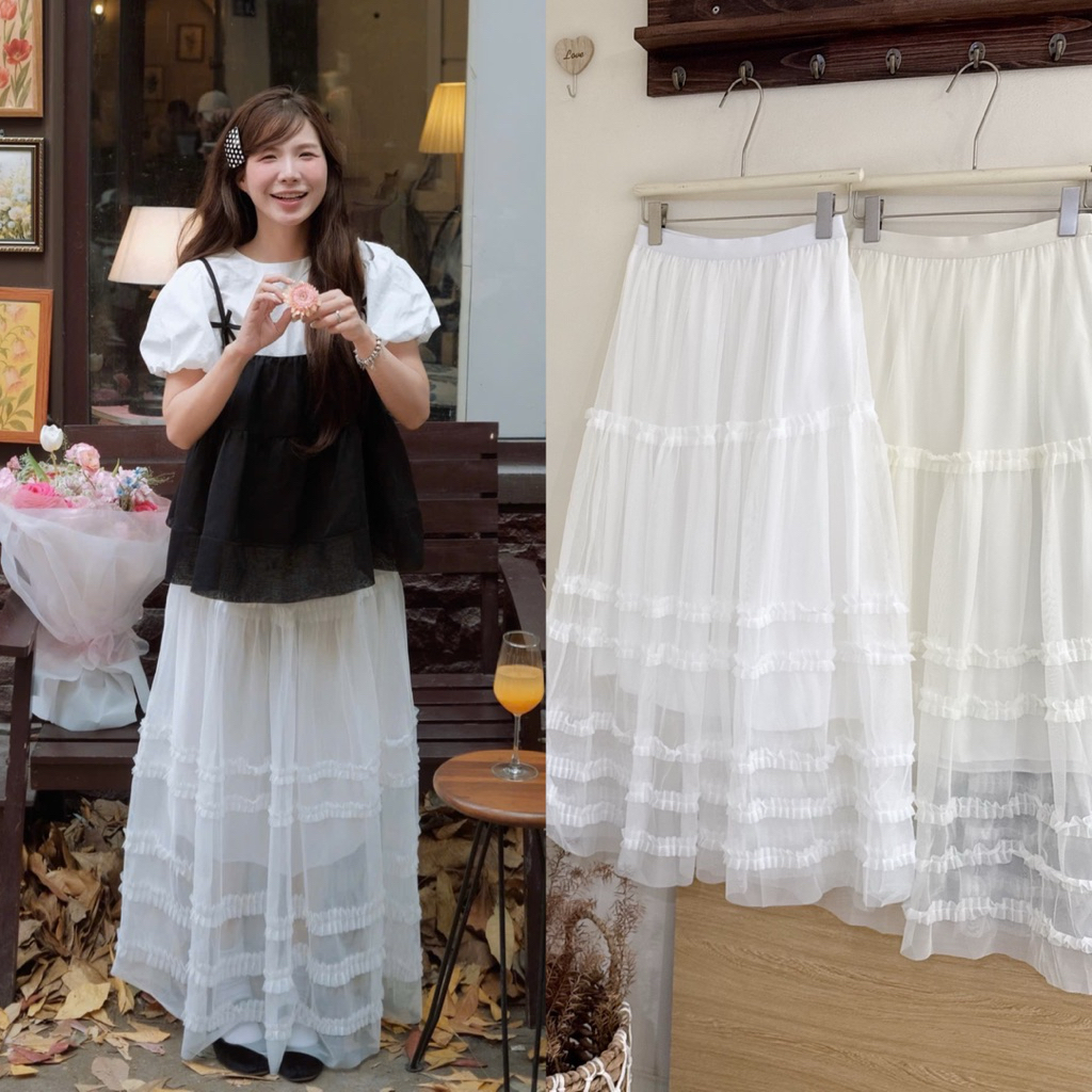 (Hàng QC) Chân váy dài hoạ tiết tầng bèo lượn (có lớp lót) 1858 Nữ the.sweaterweather TSW