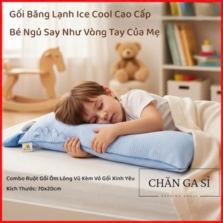 🌕BÉ CƯNG🌕Gối Ôm Băng Lạnh Phối Lụa Lyocell Cho Bé Đi Học Êm Ái, Mát Lạnh, Kèm Ruột Lông Vũ Cao Cấp