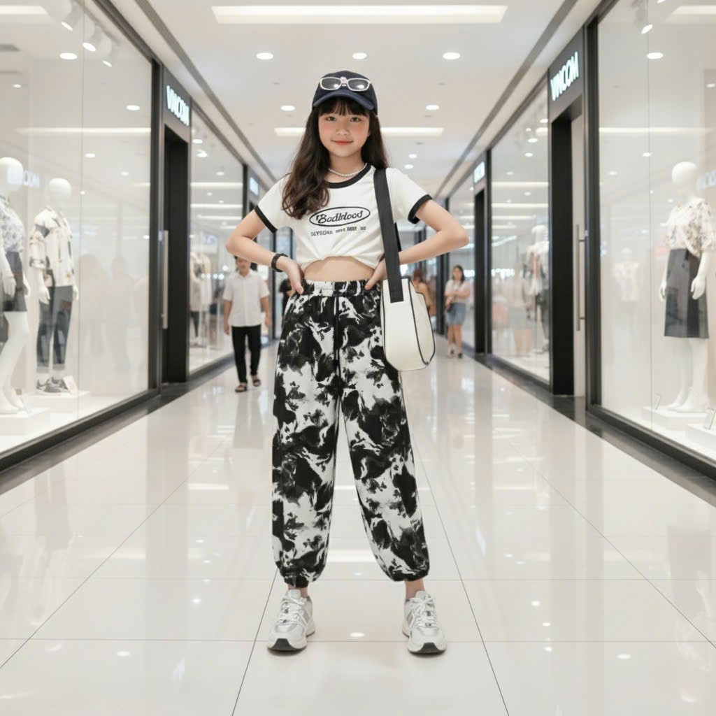 Sét quần áo trẻ em cộc tay,áo chất vải tăm lạnh phối quần jogger from rộng co giãn thoải mái.M64