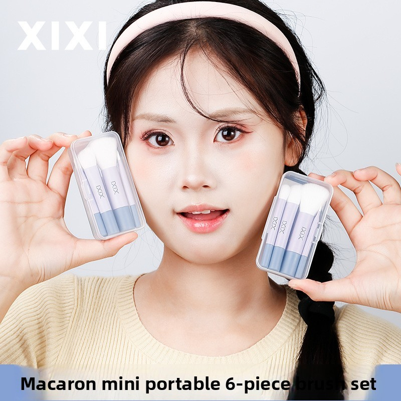 Xixi Bộ Cọ Trang Điểm 6 Món Mini Macaron Dễ Thương, Cọ Mịn, Gọn Nhẹ, Mang Theo Du Lịch XS08