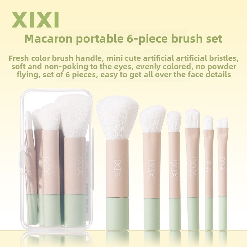 Xixi Bộ Cọ Trang Điểm 6 Món Mini Macaron Dễ Thương, Cọ Mịn, Gọn Nhẹ, Mang Theo Du Lịch XS08