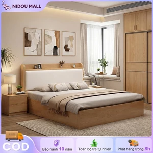 Giường Ngủ Gỗ Tự Nhiên Cao Cấp Đầu Giường Thiết Kế Có Kệ Tiện Lợi 1m2 1m5 1m8 Bảo Hành 10 Năm