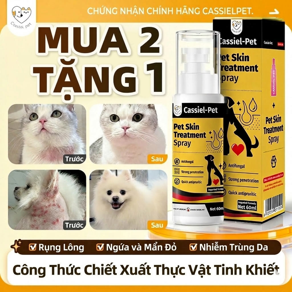 Cassiel Pet Dung Dịch Xịt Trị Nấm Cho Chó Mèo Phòng Ngừa Bệnh Do Ve Và Bọ Chét Hỗ Trợ Phục Hồi Vết Thương
