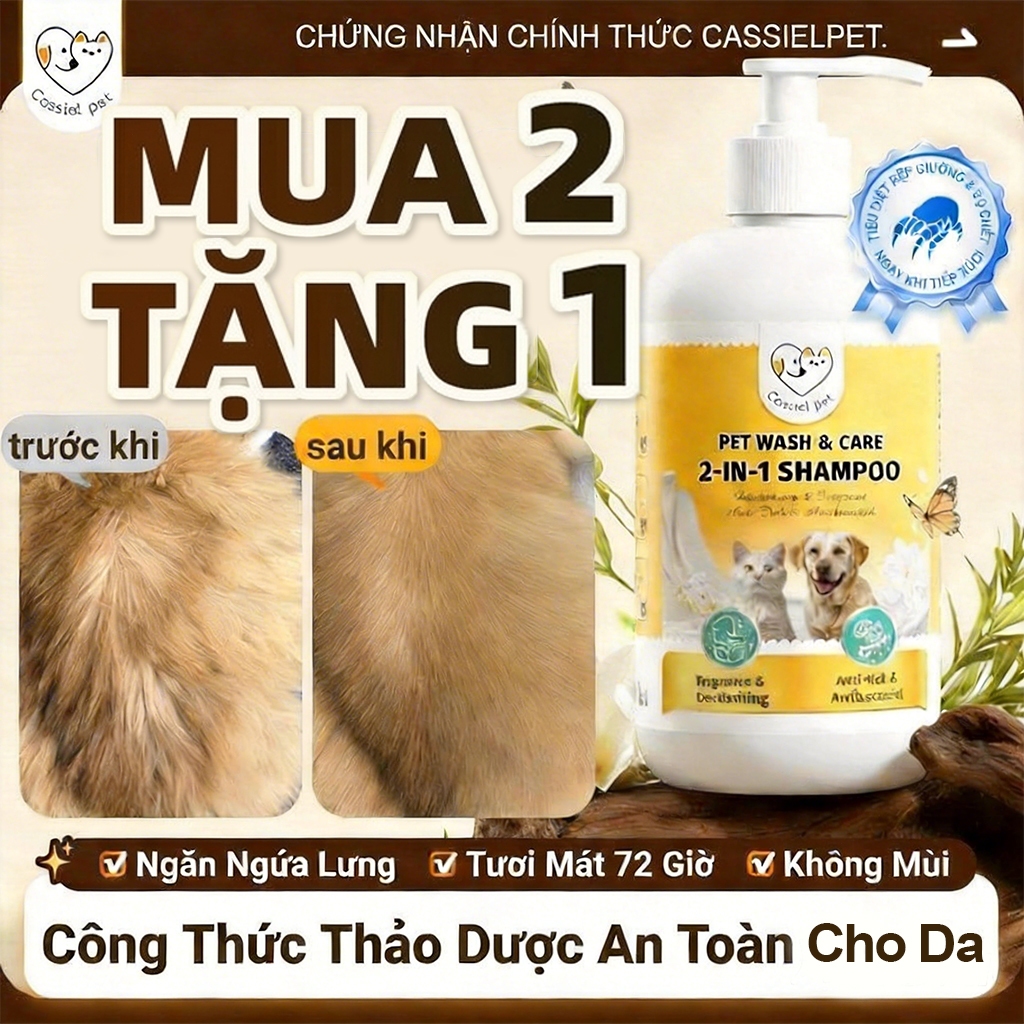 Cassiel Pet Dầu Gội & Sữa Tắm 2 Trong 1 Cho Chó Mèo Hữu Ích Trong Việc Làm Sạch Sâu Ngăn Ngừa Ngứa Khử Mùi Hôi Và Dưỡng