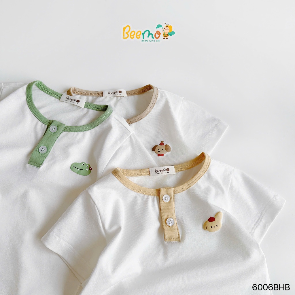 Set bộ thun cộc tay in nổi pastel cotton mềm mát cho bé, bộ thun cổ tròn bé trai in nổi hoạ tiết