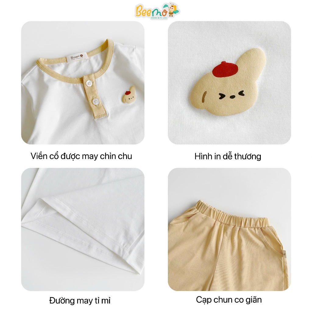 Set bộ thun cộc tay in nổi pastel cotton mềm mát cho bé, bộ thun cổ tròn bé trai in nổi hoạ tiết