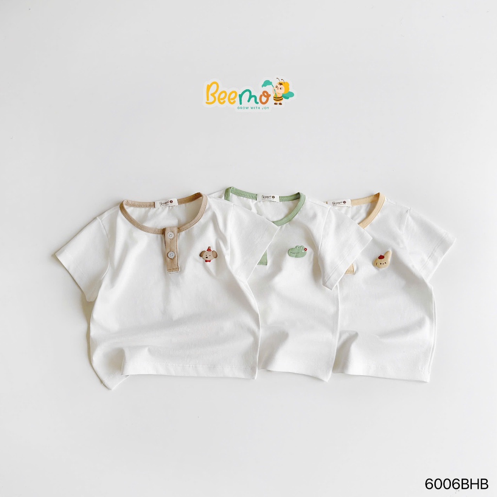 Set bộ thun cộc tay in nổi pastel cotton mềm mát cho bé, bộ thun cổ tròn bé trai in nổi hoạ tiết
