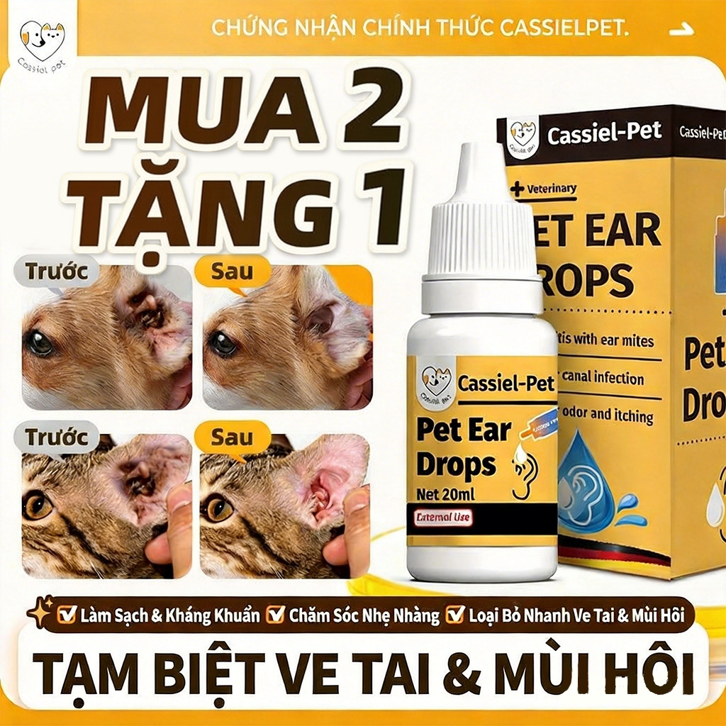 Cassiel Pet Nước Nhỏ Tai Đa Năng Cho Chó Mèo Loại Bỏ Bụi Bẩn Khử Ngừa Viêm Tai Mùi Làm Dịu Ngứa Do Bụi