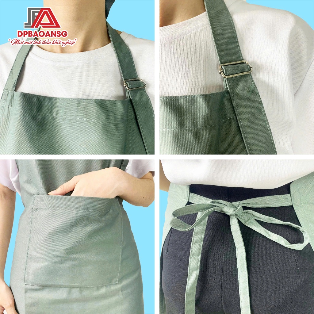 Tạp Dề Kaki Dạng Yếm Đeo Cổ Màu Xám - Dùng Nấu Ăn, Làm Bếp Hoặc Đồng Phục Quán