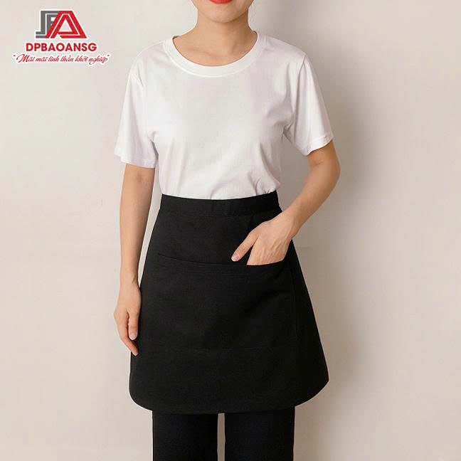 Tạp Dề Ngắn Cột Dây Ngang Hông Vải Kaki Màu Đen Trơn - Nhận In Thêu Số Lượng
