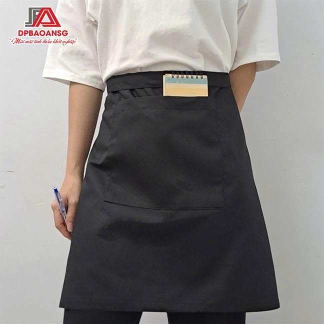 Tạp Dề Ngắn Cột Dây Ngang Hông Vải Kaki Màu Đen Trơn - Nhận In Thêu Số Lượng