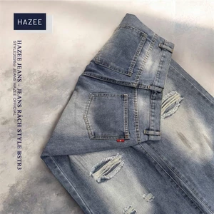 Quần Jean Nữ Ống Suông Rộng Rách Gối Wash bẩn Bạc HAZEE Form Cá Tính Streetwear Ulzzang