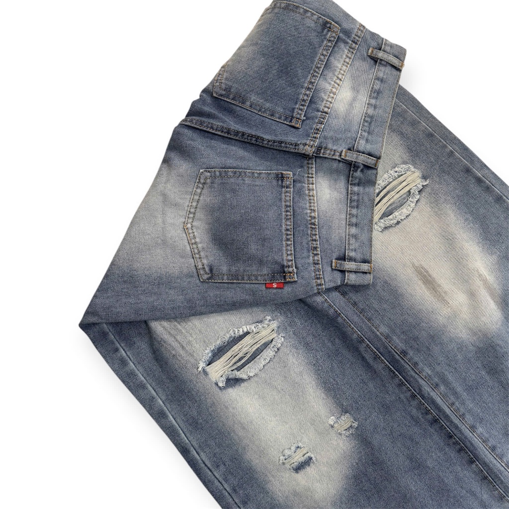 Quần Jean Nữ Ống Suông Rộng Rách Gối Wash bẩn Bạc HAZEE Form Cá Tính Streetwear Ulzzang