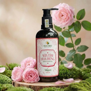 Sữa Tắm Hoa Hồng 300ml- Hoa Nén - Vegan - Làm sạch, dưỡng ẩm, giúp làn da tươi trẻ, sáng mịn