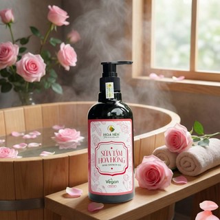 Sữa Tắm Hoa Hồng 300ml- Hoa Nén - Vegan - Làm sạch, dưỡng ẩm, giúp làn da tươi trẻ, sáng mịn