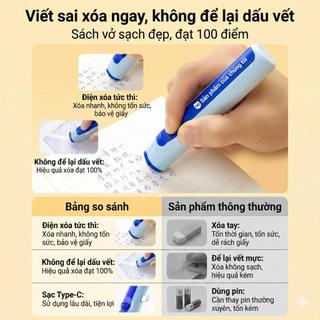 Bút Tẩy Xóa Nhiệt Điện Tử Cho bé - Xóa Sạch dễ dùng, (Lưu ý:Chỉ dành cho bút mực xóa- Mực in, mực thường không xóa được)