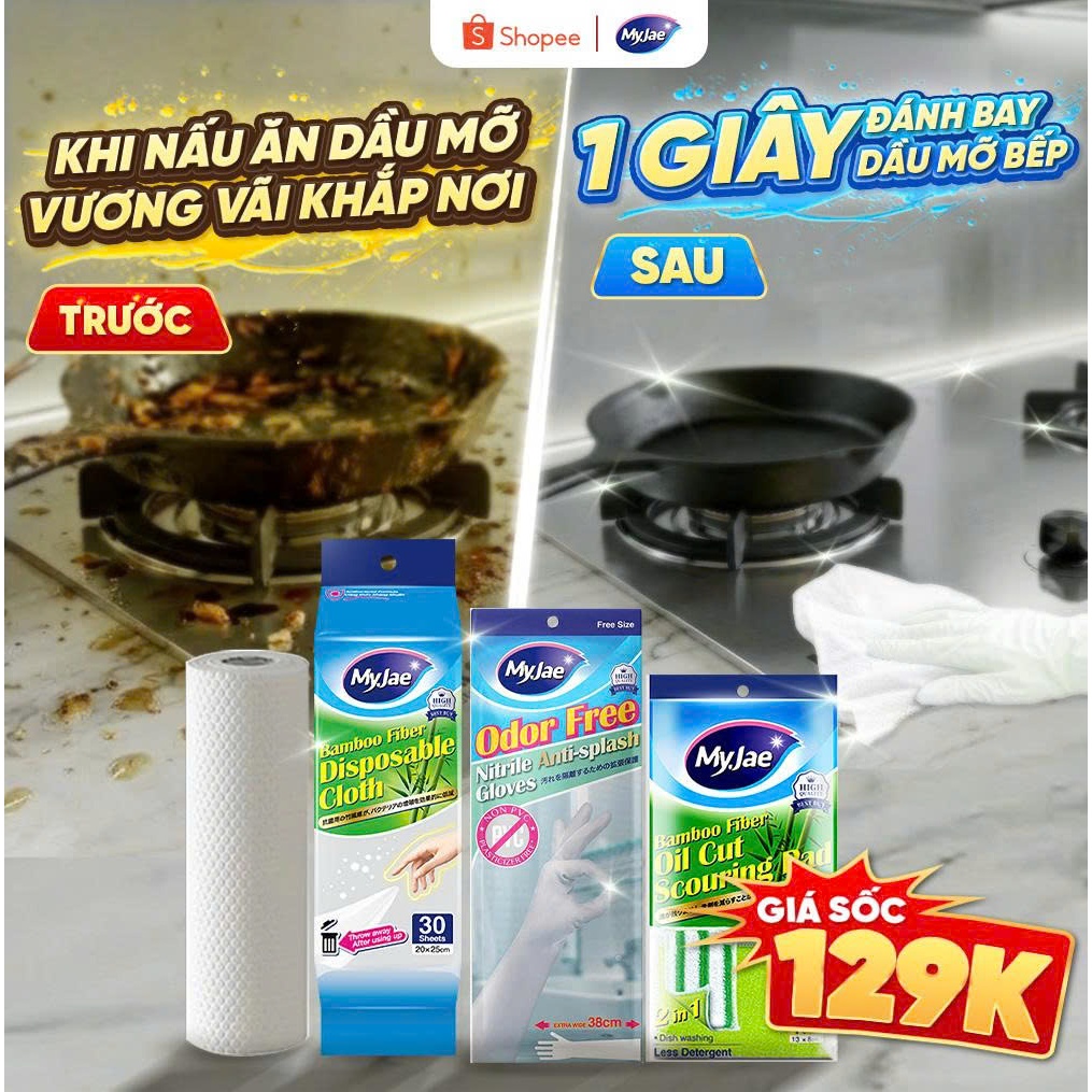 [COMBO 1 Bịch rửa chén +1 Cuộn khăn lau +1 Găng tay] Bộ sản phẩm Vệ Sinh Nhà Bếp Sạch Gọn, An Toàn, Tiện Dụng