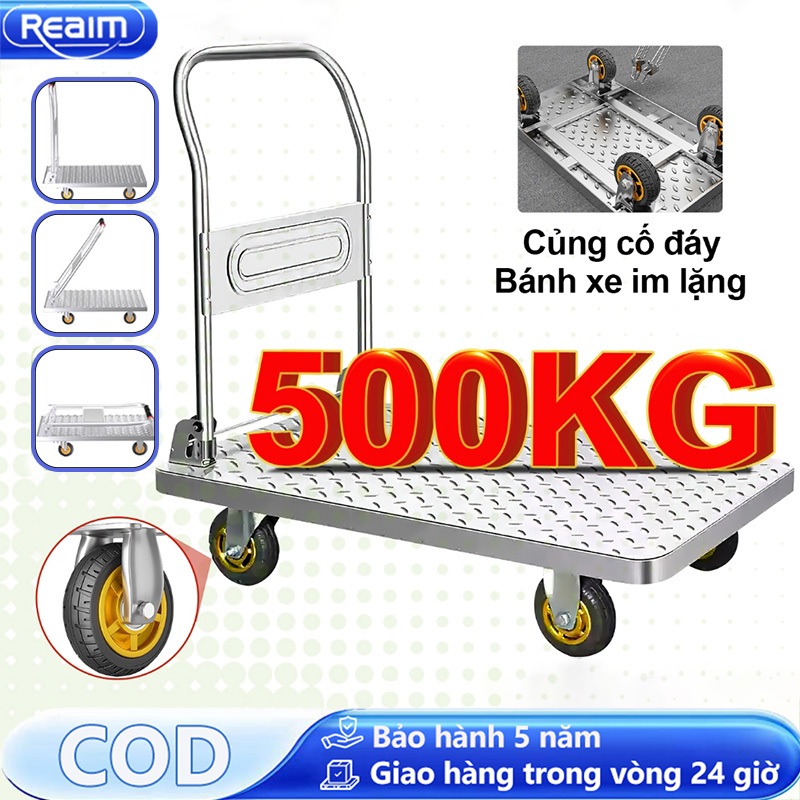 Xe đẩy hàng Xe Đẩy Gấp Gọn Xe Kéo Hàng Sàn Sắt Cỡ Lớn Đến 600KG Thép Bánh xe chống ồn