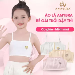 Combo 4 (or 3) Áo Lá Bé Gái Cotton Thoáng Mát - Áo lót Học Sinh Họa Tiết Đáng Yêu AMYBRA B402