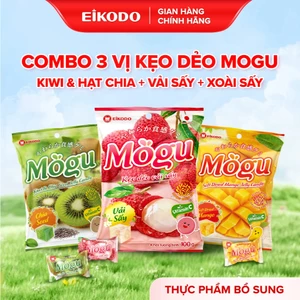 COMBO Kẹo Dẻo Mogu Mix 4 Vị Xoài sấy, Đào sấy, Kiwi hạt chia, Chanh dây hạt chia Bổ sung Vitamin C 100g EIKODO SINCE 187
