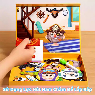 Hộp Xếp Hình Nam Châm Sáng Tạo Nhiều Chủ Đề Tặng Kèm Bút Vẽ Trang Trí Cho Bé Phát Triển Tư Duy Não Bộ, Quà Tặng Thú Vị