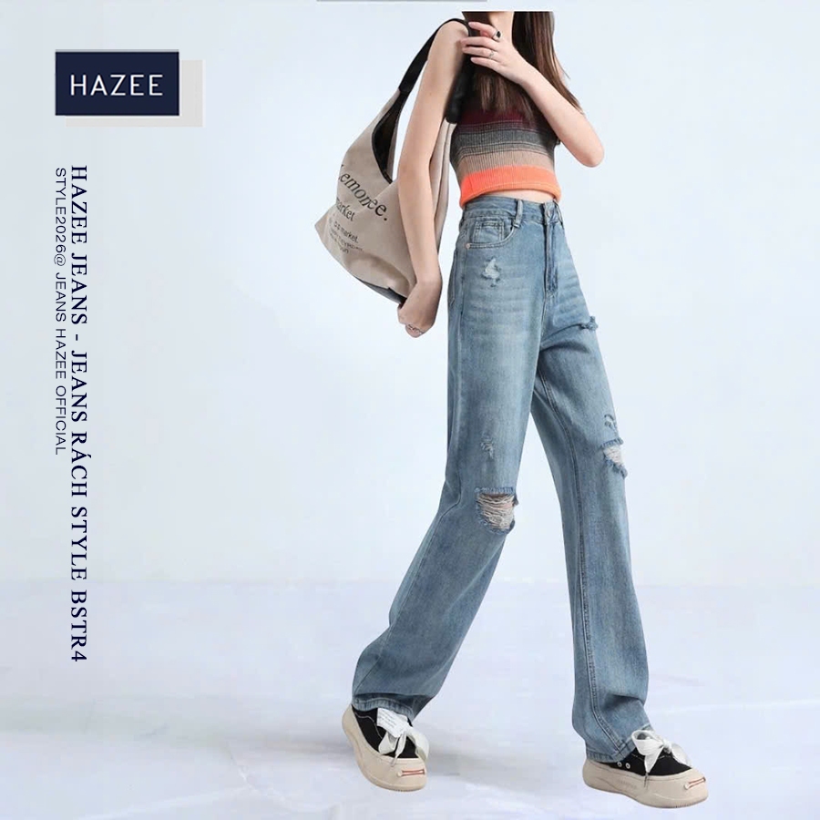 Quần Jeans nữ Ống suông HAZEE rách gối – ITEM Hot Trend STREETWEAR 2026