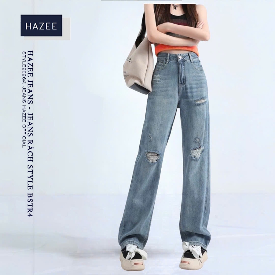 Quần Jeans nữ Ống suông HAZEE rách gối – ITEM Hot Trend STREETWEAR 2026