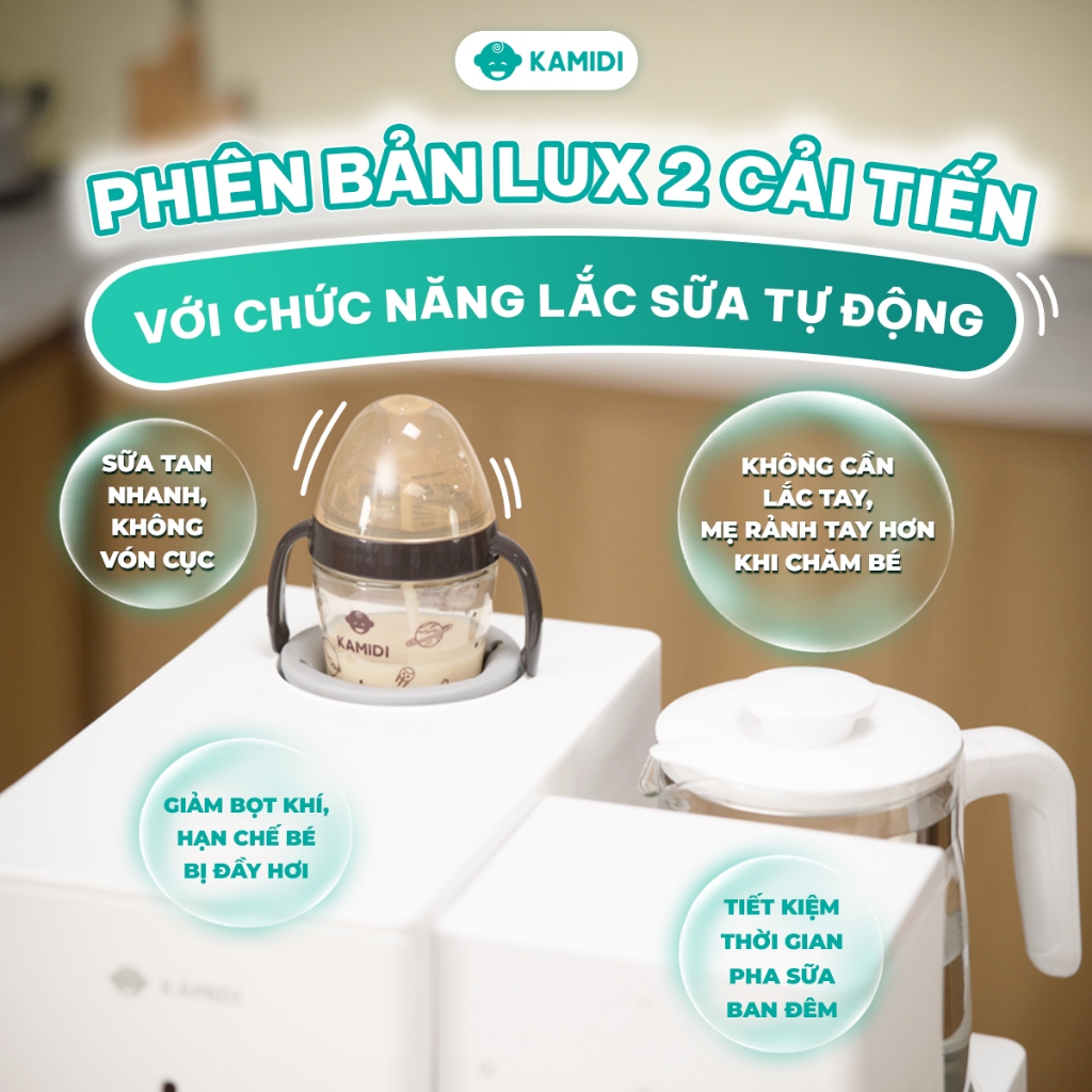 Máy Tiệt Trùng UV Kamidi Lux 2-Tích Hợp Đun Nước Lắc Sữa Lấy Nước Tự Động