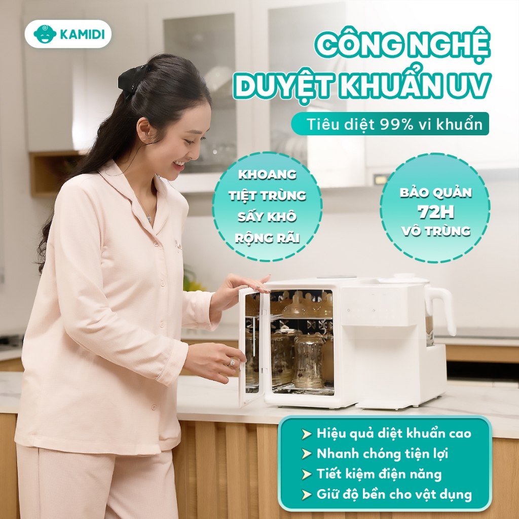 Máy Tiệt Trùng UV Kamidi Lux 2-Tích Hợp Đun Nước Lắc Sữa Lấy Nước Tự Động