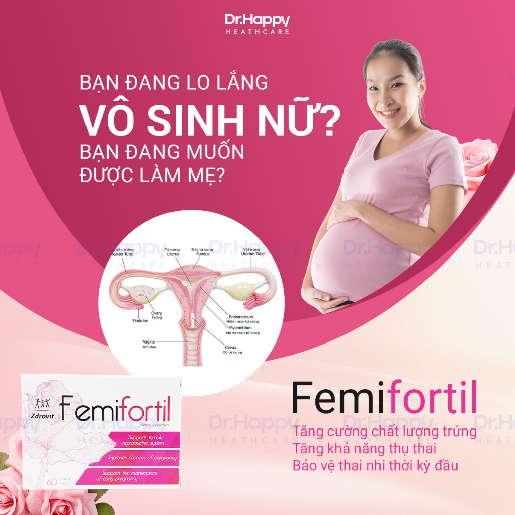 [Tem Haliphar] Viên Uống FEMIFORTIL Bổ Trứng chứa Axit Folic, Vitamin Chuẩn Bị & Tăng Khả Năng Mang Thai 60V
