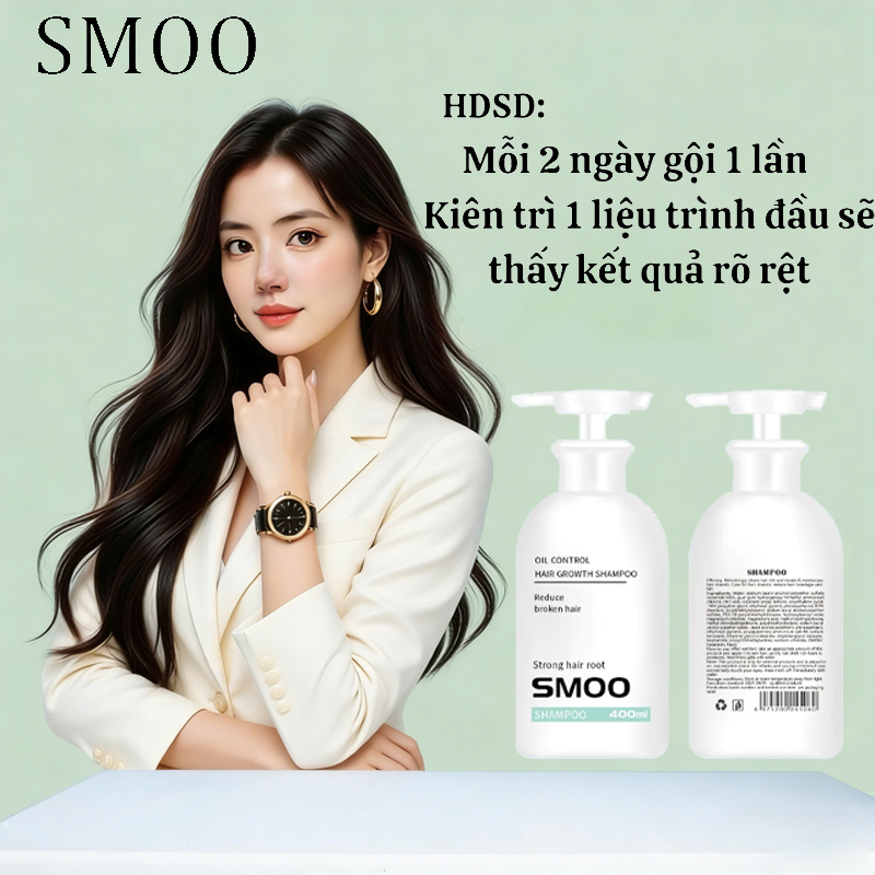Dầu gội SMOO: Giúp tóc chắc khỏe, mềm mượt, kiểm soát dầu và thúc đẩy sự phát triển của tóc ở phụ nữ.
