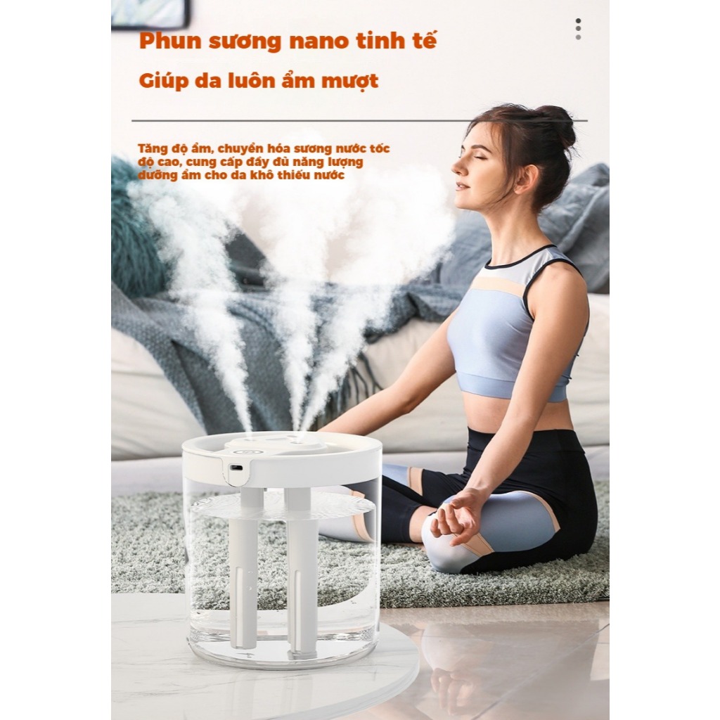 Máy Xông Tinh Dầu Máy Tạo Độ Ẩm Phun Sương Mini 3 Tia 1.5L Siêu Êm USB 5V Để Bàn Gia Đình
