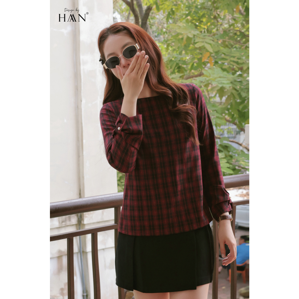 Áo Sơ Mi Nữ Dài Tay Họa Tiết Kẻ Caro Có Khóa Kéo Sau, Chất Vải Đũi Lụa Mềm Mát Haan Design SM2634