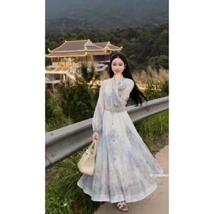 Đầm hoa xanh ZMM kèm đai Thảo Hàn