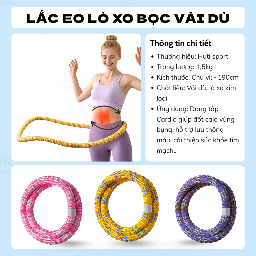 Vòng Lắc Eo Lò Xo Bọc Vải Dù - Êm Da - Giảm Calo Hiệu Quả, Giữ Eo Thon, Cải Thiện Vóc Dáng Tại Nhà