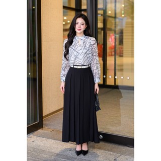 Chân Váy Công Sở Dáng Dài LAMER FASHION Xếp Ly Màu Đen Vải Mềm 2 Lớp L62M26Q002