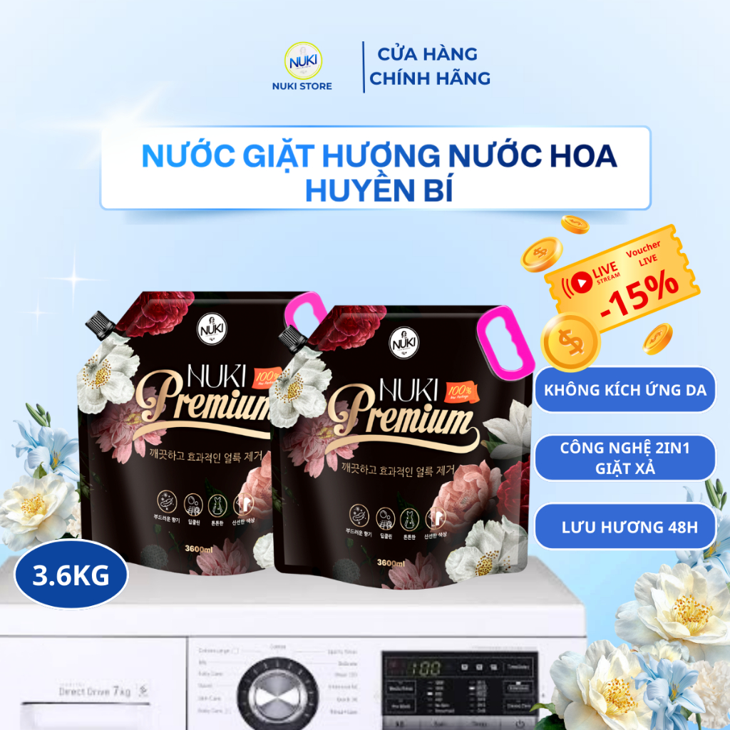 Túi Nước Giặt NUKI PREMIUM Đen Huyền Bí Phiên Bản Đặc Biệt 3600ml