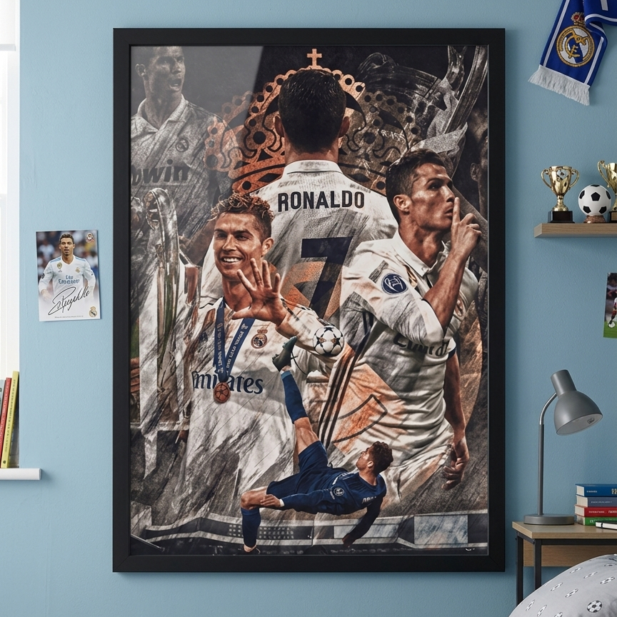 Tranh Ronaldo treo tường, để bàn khổ A4-A5 | tranh poster bóng đá